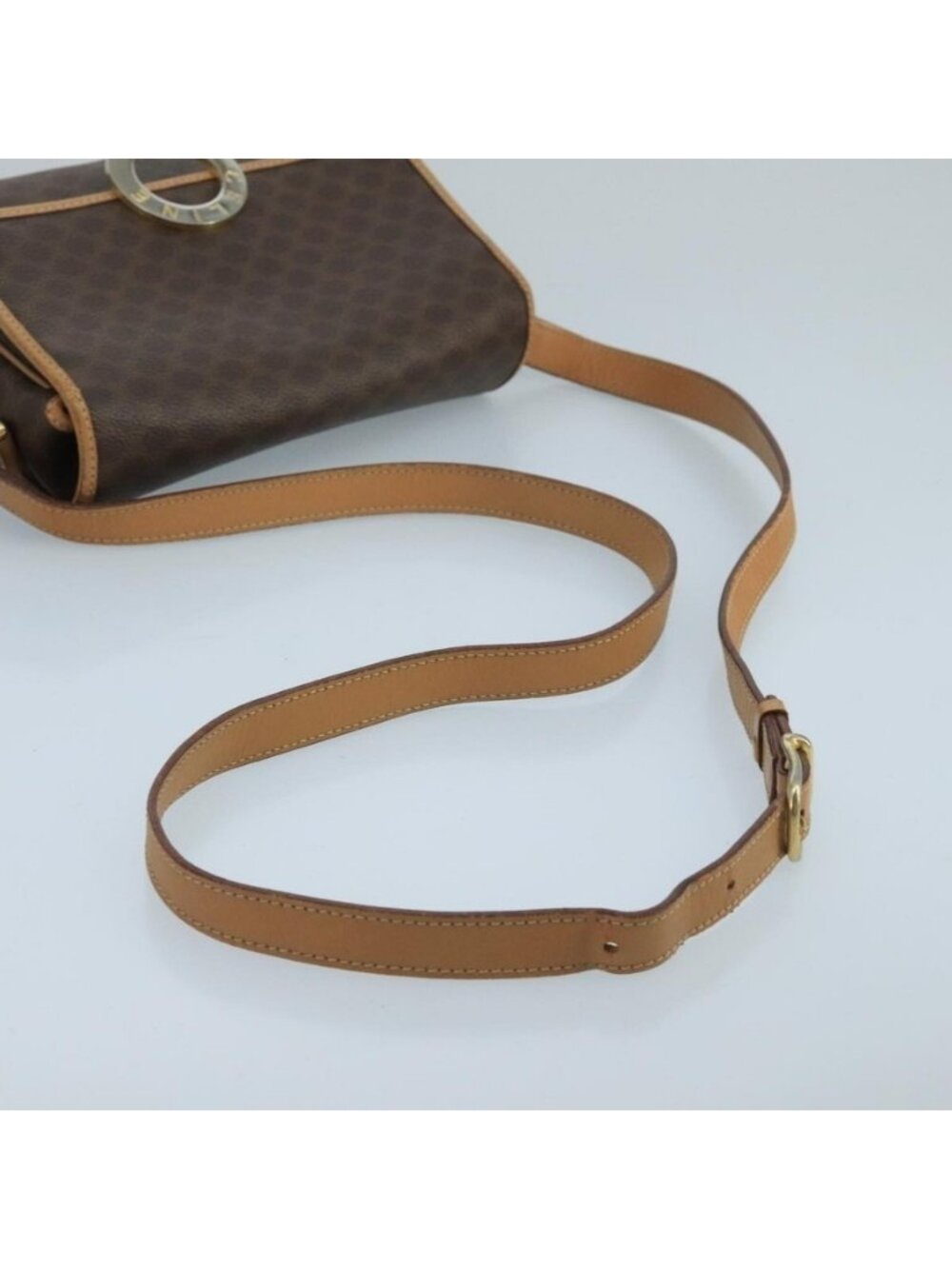 Authentic CELINE Macadam Canvas Circle Shoulder Bag Brown - Picture 14 of 16
